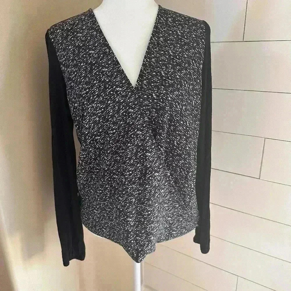 Womens Michael by Michael Kors Mixed Media Faux Wrap Top - Sz L  Fall outfits